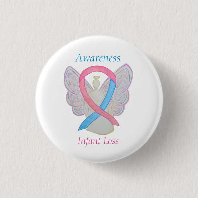 Infant Loss Awareness Ribbon Angel Custom Art Pins (Front)