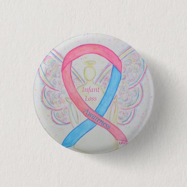 Infant Loss Awareness Ribbon Angel Custom Art Pins (Front)