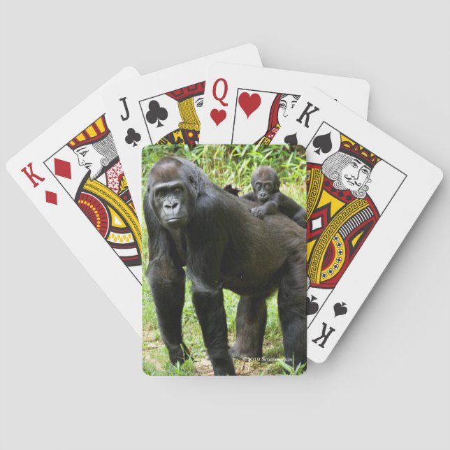 Infant Lowland Gorilla on Mother's Back Playing Cards (Back)