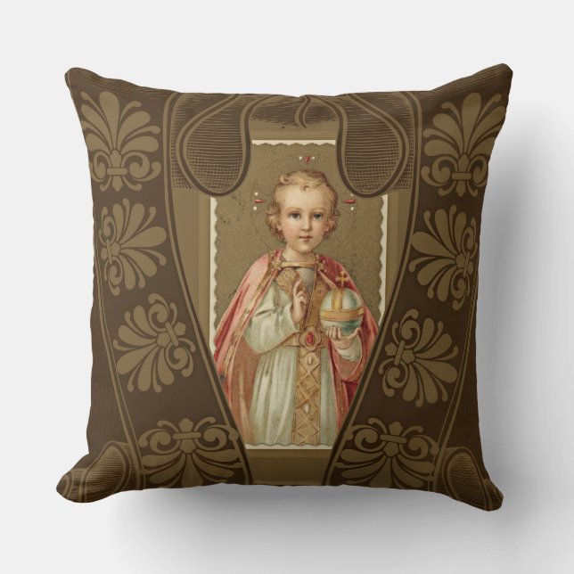 Infant of Prague Jesus with World Cushion (Front)