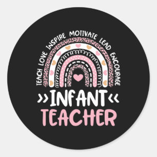 Infant Teacher Cute Tie Dye Rainbow Heart Daycare Classic Round Sticker