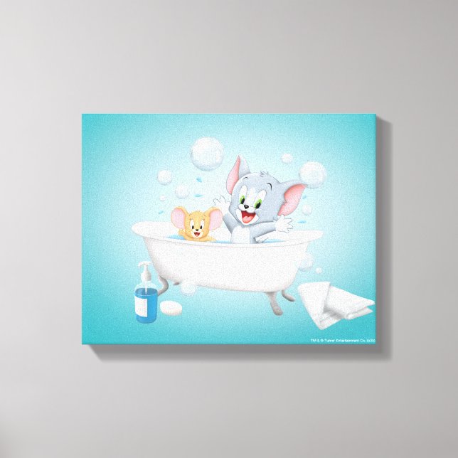 Infant Tom and Jerry Taking a Bath Canvas Print (Front)