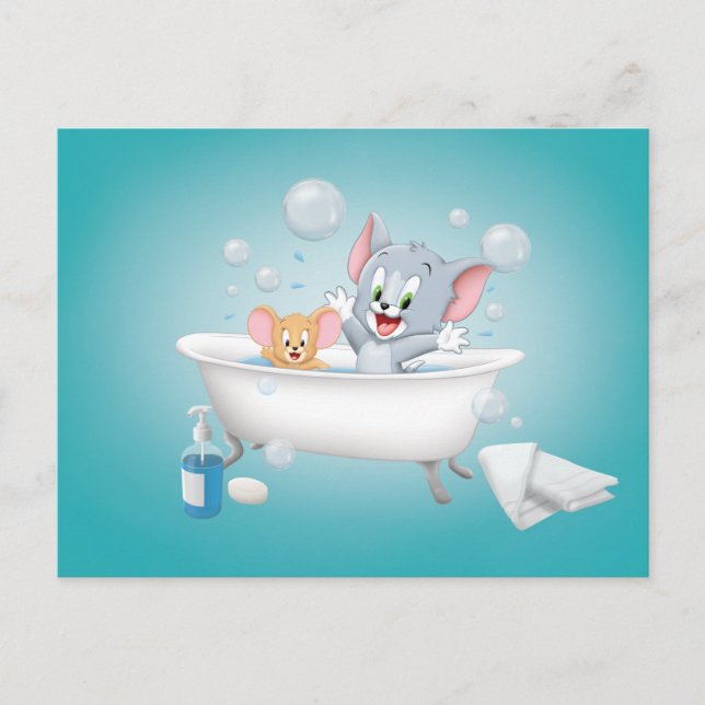 Infant Tom and Jerry Taking a Bath Invitation Postcard (Front)
