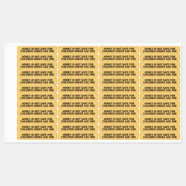 Infant Warning Honey Jar Lid Security Label Yellow (Sheet)