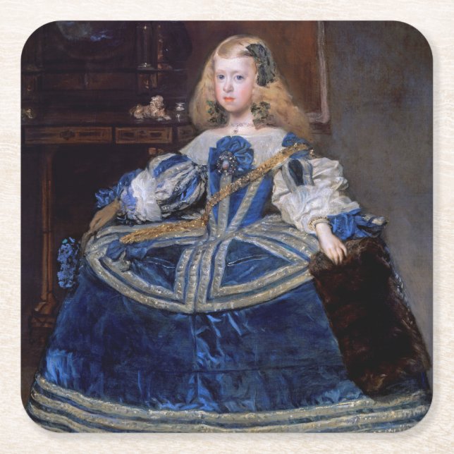 Infanta Margarita Teresa Blue Dress, Velazquez Square Paper Coaster (Front)
