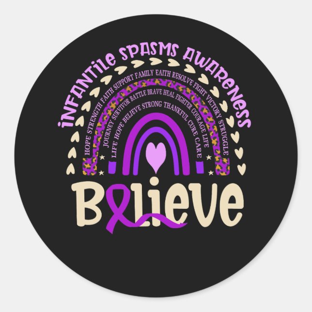 Infantile Spasms Awareness Believe Boho Rainbow Ho Classic Round Sticker (Front)