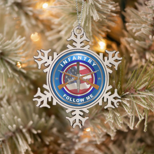 Infantry Snowflake Pewter Christmas Ornament (Tree)
