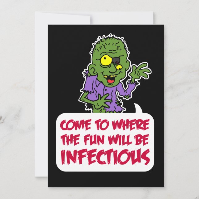 Infectious Fun Zombie Cartoon Halloween Party Invitation (Front)