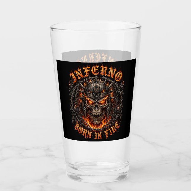 Inferno Born In Fire Mug | Fiery Demon Skull  Glass (Front)