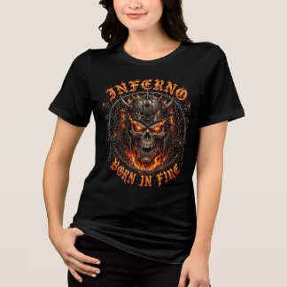 Inferno Born In Fire, womens Fiery Orange Demon Tri-Blend Shirt