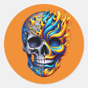 Inferno Duality Skull Classic Round Sticker