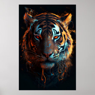 Inferno Gaze: Fierce Tiger with Fiery Eyes Poster
