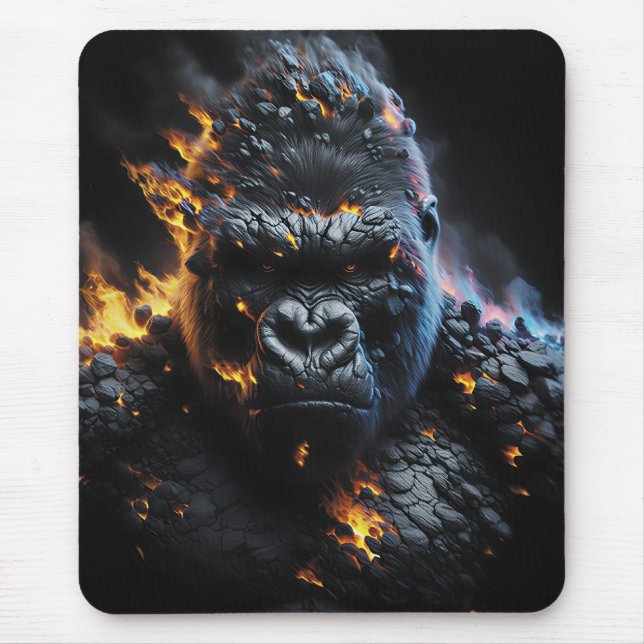 Inferno Gorilla – Fiery Lava Beast Digital Art Mouse Mat (Front)