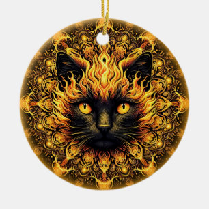 Inferno Kitty Mandala Ceramic Tree Decoration