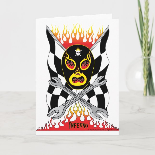 Inferno Luchador Mexican Wrestler Greeting Card (Front)