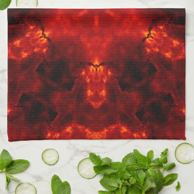 Inferno Nexus – Fiery Kaleidoscope Art Tea Towel (Folded)