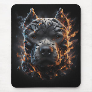 Inferno Pitbull – Fiery Lava Dog Digital Art Mouse Mat
