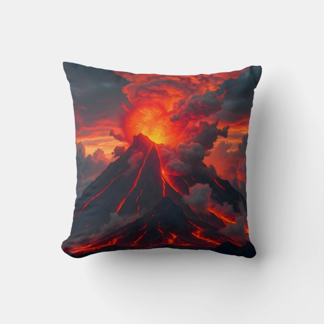Inferno Summit – Volcanic Fantasy Landscape Throw  Cushion (Front)