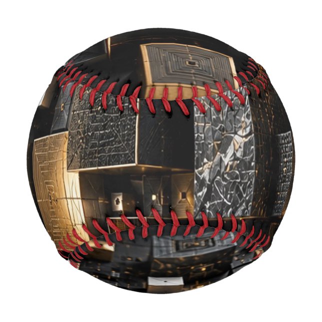Infinite Futuristic Black Gold Cube Tunnel  Baseball (Back)
