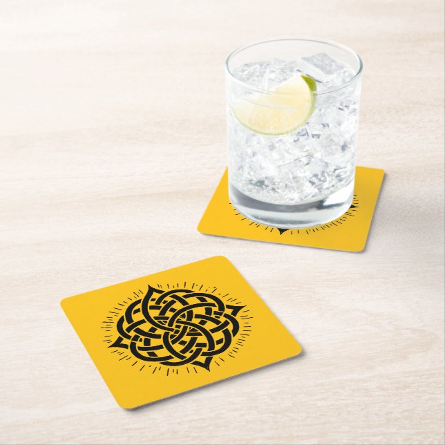 Infinite Harmony: Sacred Mandala Celtic Symbol Art Square Paper Coaster (Insitu)
