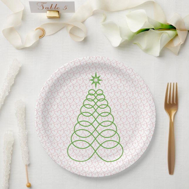 Infinite Love Christmas Tree with Red Hearts Paper Plate (Wedding)