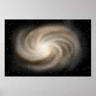 Infinite silence. Golden galaxy standing in space. Poster