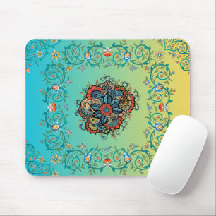 Infinite Splendour – Green Mehndi Floral Design Mouse Mat