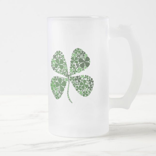 Infinitely Lucky 4-leaf Clover Frosted Glass Beer Mug (Right)