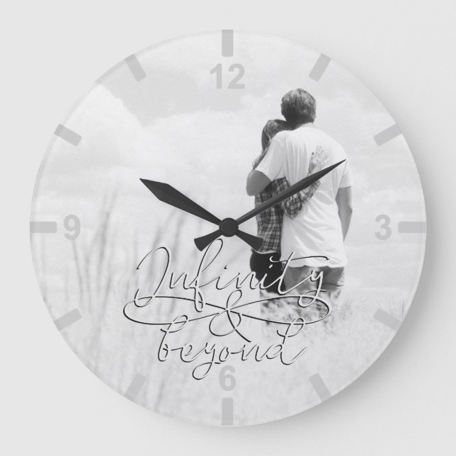 Infinity and Beyond Love Couples Black and White Large Clock (Front)