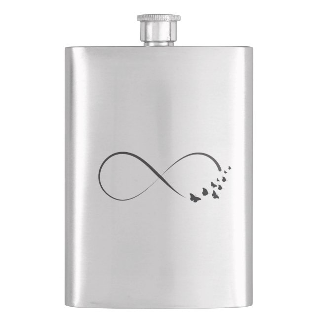 Infinity  butterfly symbol hip flask (Front)