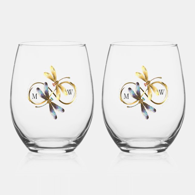 Infinity Dragonfly Stemless Wine Glass (Front)