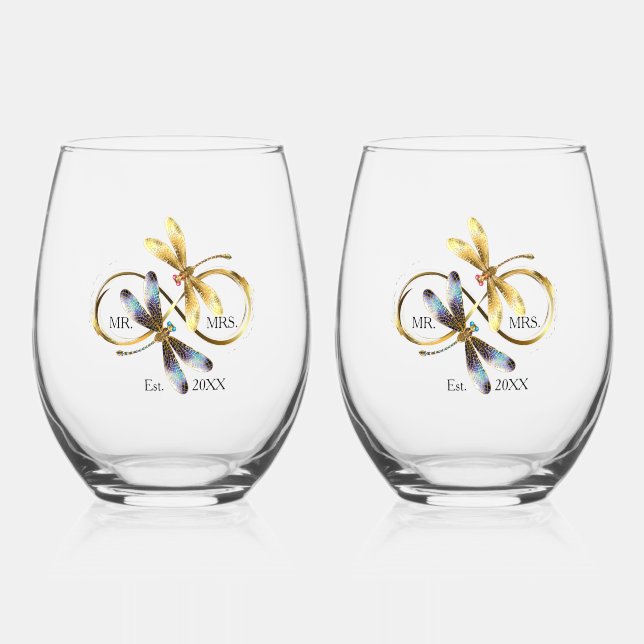 Infinity Dragonfly Stemless Wine Glass (Front)
