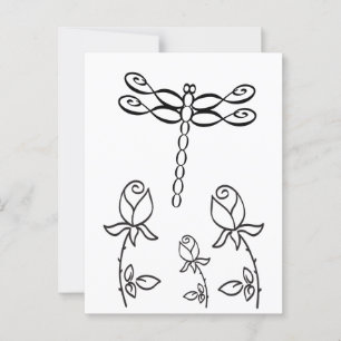 Infinity Dragonfly with Roses Black and White Postcard