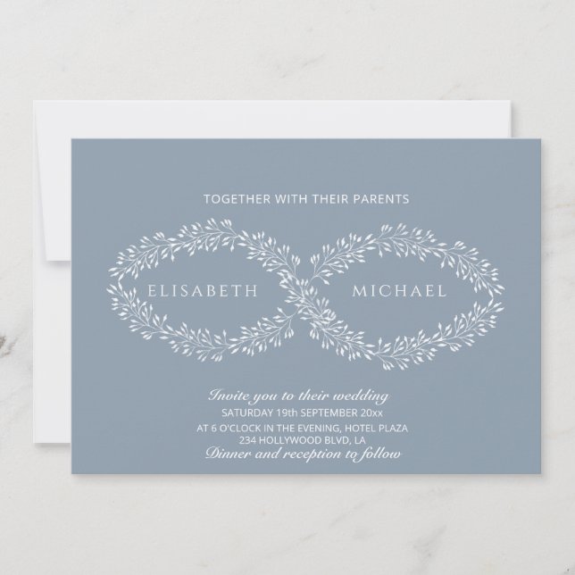 Infinity dusty blue botanical  romantic elegant invitation (Front)