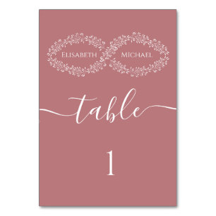 Infinity dusty rose botanical  romantic elegant table number