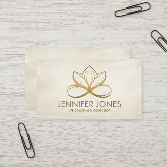 Infinity Golden Lotus Flower Business Card (Front/Back In Situ)