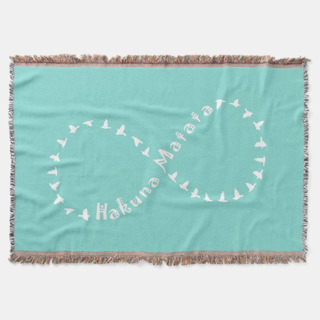Infinity Hakuna Matata - Teal Blue and White Throw Blanket (Front)