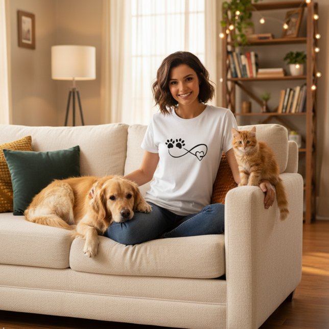 Infinity Heart and Paw Prints Tee Shirt (🐾 Infinite love for pets paw print t-shirt. Comfy, stylish, and heartfelt ❤️)