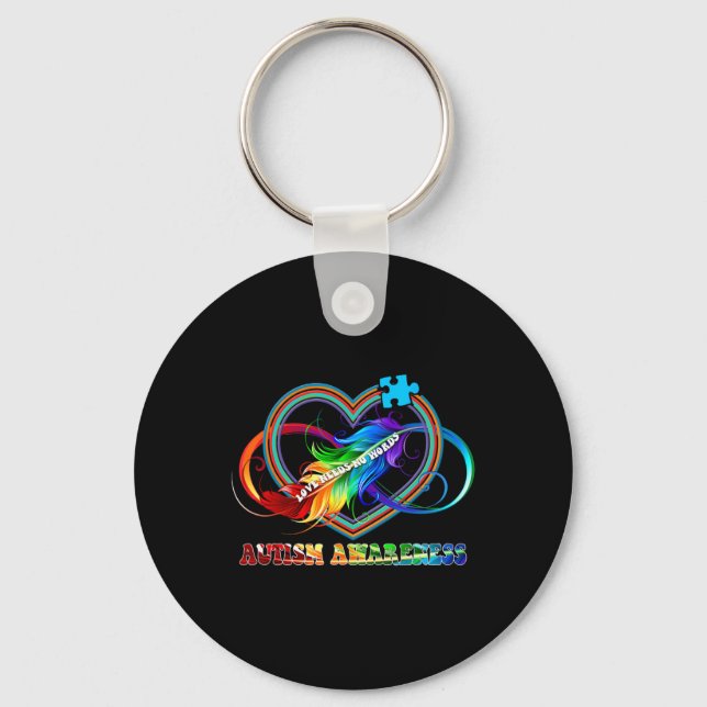 Infinity Heart Love Autism Awareness Needs No Word Key Ring (Front)
