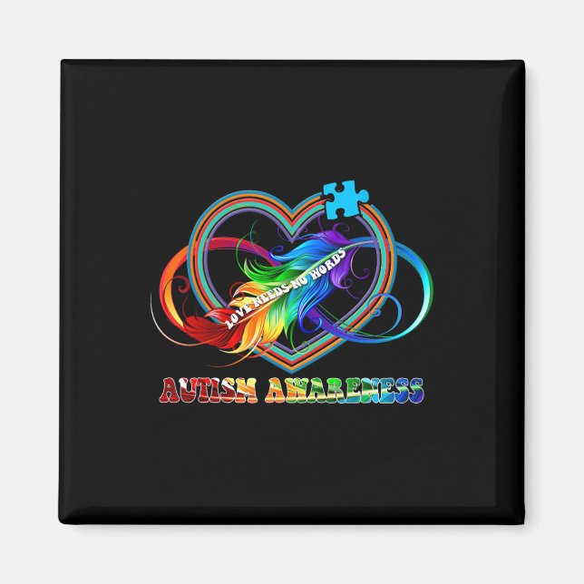 Infinity Heart Love Autism Awareness Needs No Word Magnet (Front)