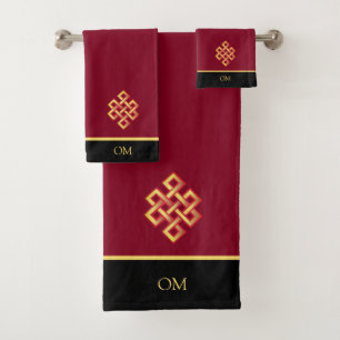 Infinity Knot & Monogram on Burgundy Bath Towel Set