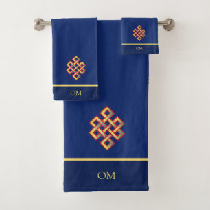 Infinity Knot & Monogram on Navy Blue Bath Towel Set