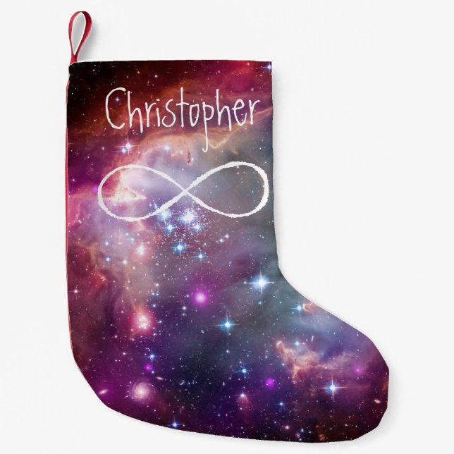 Infinity loop and galaxy space hipster background small christmas stocking (Front)