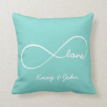 Infinity Love Cushion<br><div class="desc">Personalised Teal Blue and White Infinity Love throw pillows.
Custom colour / design request accepted. Click the contact link below to send me a message.</div>