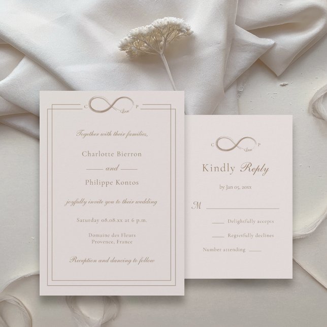Infinity Love Custom Initials Pink Wedding RSVP Invitation (Creator Uploaded)