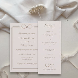 Infinity Love Light Pink Gold Wedding Dinner Menu 
