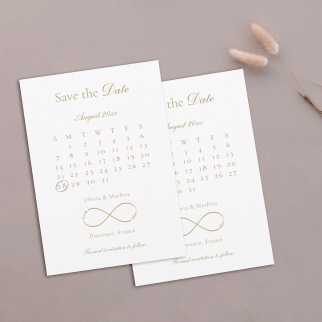 Infinity Love Monogram Calendar White Wedding Save The Date (Creator Uploaded)