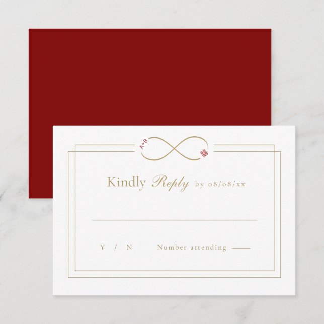 Infinity Love Monogram Double Happiness Wedding RSVP Card (Front/Back)