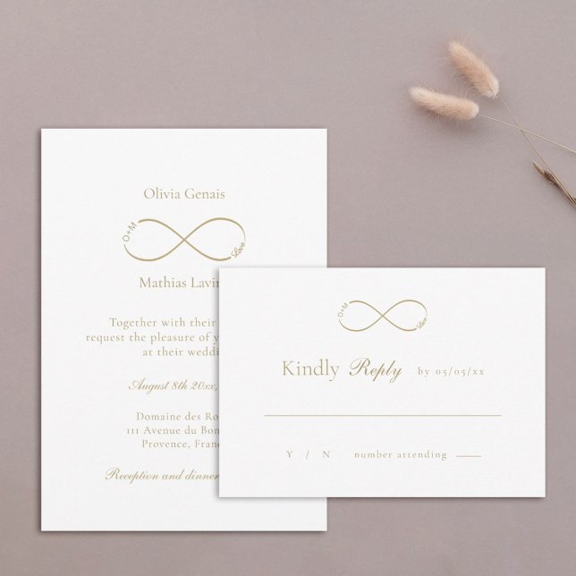 Infinity Love Monogram Elegant White Blush Wedding RSVP Card (Creator Uploaded)