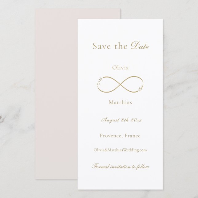 Infinity Love Monogram Elegant White Wedding Save The Date (Front/Back)